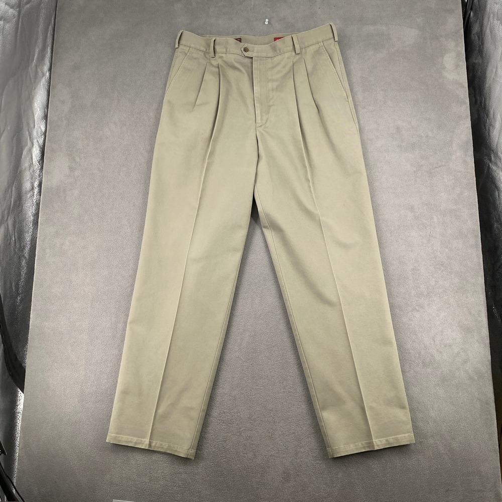 Nordstrom Smartcare Mens Pleated Chinos Khaki Tan Cotton Dress Pants 38x33